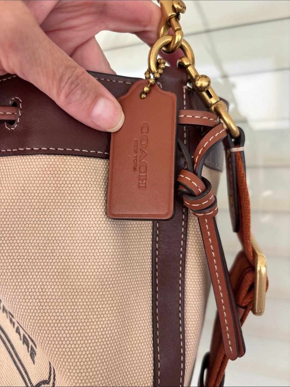 Coach Beige Canvas and Brown Leather Bucket Shoulder Bag w/crossbody strap - Picture 3 of 14